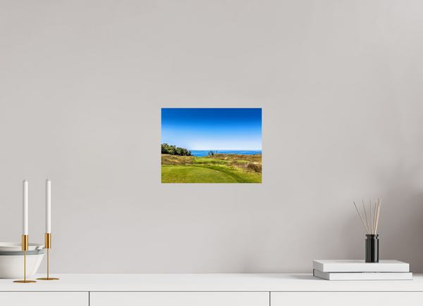 Stunning view of Arcadia Bluffs on the Shores of Lake Michigan, featuring lush greens and the sparkling lake.