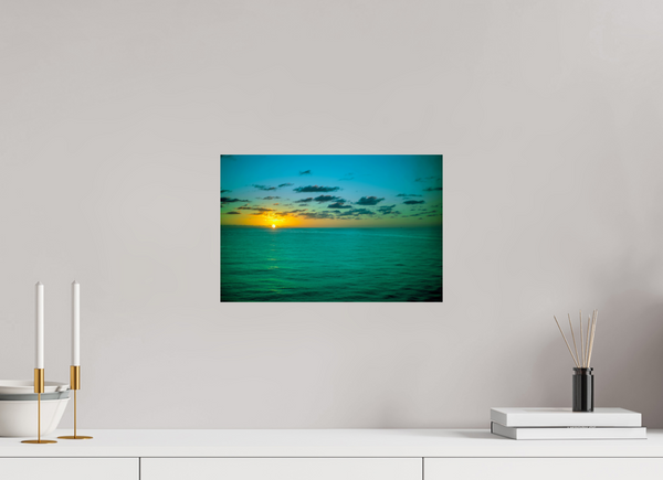 Stunning A Caribbean Sunset over tranquil waters, perfect for adding warmth to your home decor.