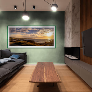 Stunning sunset on 17-mile Drive in Pebble Beach, capturing the serene coastline in a fine art print.