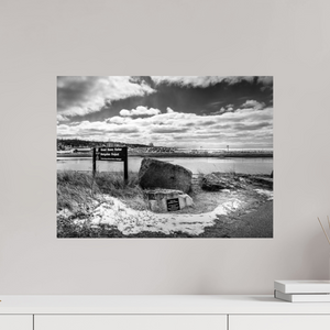 Striking black-and-white view of the Grand Haven Harbor Navigation Project, showcasing Michigan's rugged lakeshore beauty.