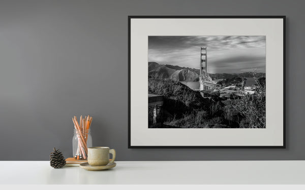 Monochrome Majesty: The Golden Gate Reimagined showcases the iconic bridge in stunning black and white elegance.