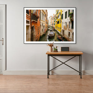 Canal view in Venice, Italy, showcasing the essence of travel with "Delivery Enroute" decor.