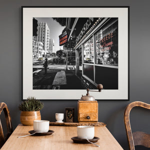 Explore the charm of The Iconic Swenson's Ice Cream Parlor in this historic black-and-white photo.