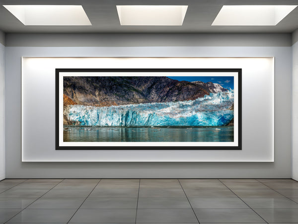 Breathtaking view of Sawyer Glacier, Alaska, showcasing majestic ice formations and vibrant blue hues.